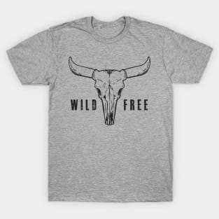 Boho Cow Skull Wild And Free Western Cowgirl Bull Skull T-Shirt